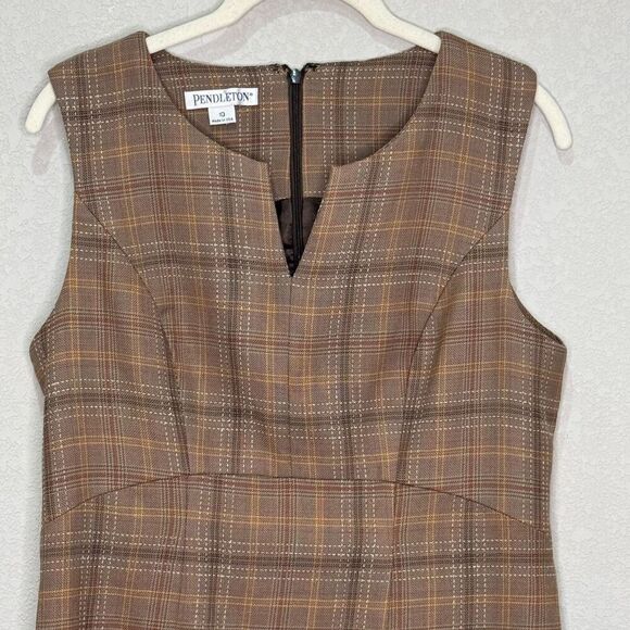 Pendleton Shift Dress Size 10 $198 Brown Plaid Wool Blend Jumper Sleeveless - Picture 3 of 7